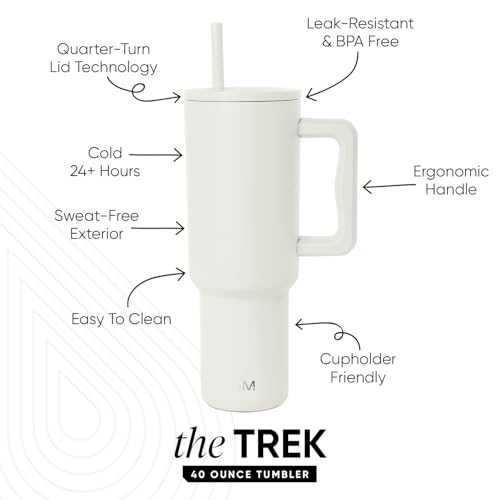 Image of Simple Modern 40 oz Trek Tumbler with Handle and Straw Lid | Cup Holder Friendly Insulated Stainless Steel Travel Mug | Cream