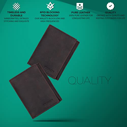 Estalon Trifold Wallets For Men - Rfid-Blocking Genuine Leather Wallet With 9 Card Slots (Brown) #TOP4