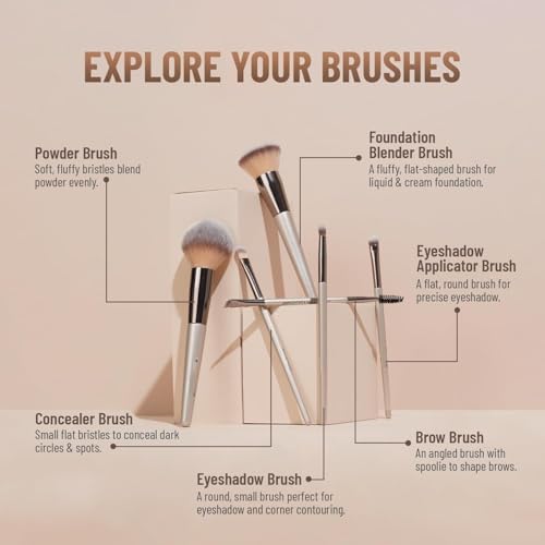 Image of Sloane Premium Makeup Brush Set, Professional Beauty Makeup Brushes for Eye & Face (Pack of 6)