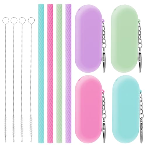 COMNICO Silicone Straws, 4 Set Reusable Replacement Drinking for Party