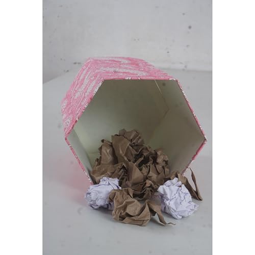 Image of Floral Hand Block Printed 3.3 Gallon Decorative Waste Basket - Eco-Friendly Cardboard Trash Can, Plastic-Free & Sustainable, Perfect for Christmas and Housewarming Gifts (1, Pink MUKAT)