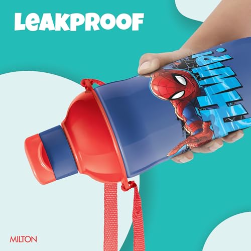 Image of Milton Marvel Steel Slim 400 Insulated Inner Steel Water Bottle for School Kids I Leak Proof Flip Top Lid,Easy to Carry Loop,Insulated Thermo Sipper Bottle for Kids,390 ml,Dark Blue (Spider-Man print)