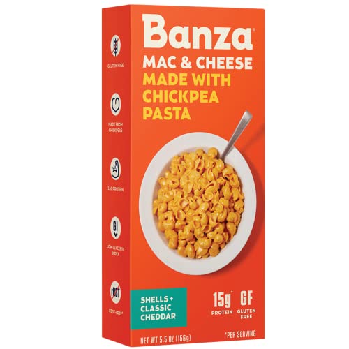 Banza Mac and Cheese, Shells with Classic Cheddar – High Protein, Gluten Free, and Lower Carb, 5.5oz (Pack of 6)