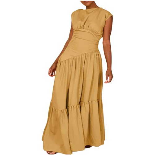 Women's Cocktail Dresses Dressy Casual Loose Sleeveless Ruffle Hem Pleated Flowy Long Maxi Dress Evening Party Dress