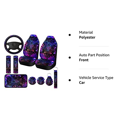 Tallew 10 Pcs Purple Colorful Owl Car Seat Covers Set Car Steering Wheel Cover Front Seat Covers Seat Belt Pads Armrest Pad Cup Holder Strap Car Decor Accessories For Vehicle Car Suv Truck #TOP7