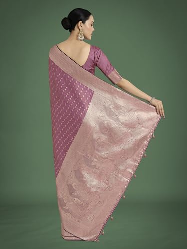Image of Monjolika Fashion Women Divine Dusty Zari Weaving Banarasi Satin Silk Trendy Saree For Festival Wear With Matching Blouse Piece