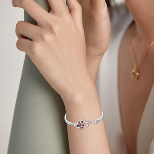 Image of Sunflower /Lily of Valley /Carnation /Camellia /Daisy /Peach Blossom /Rose /Tulip Bracelet 925 Sterling Silver Birth Flower Bracelet for Women Jewelry Gifts