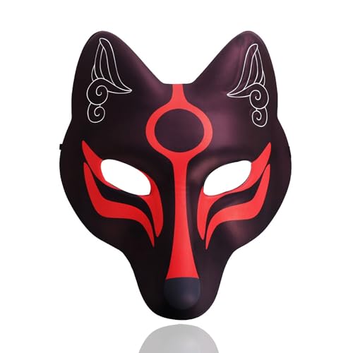 Utavu Fox Mask Japanese Kabuki Kitsune Mask for Men Women Halloween Full Face Mask Masquerade Costume Prop Animal Cosplay Party