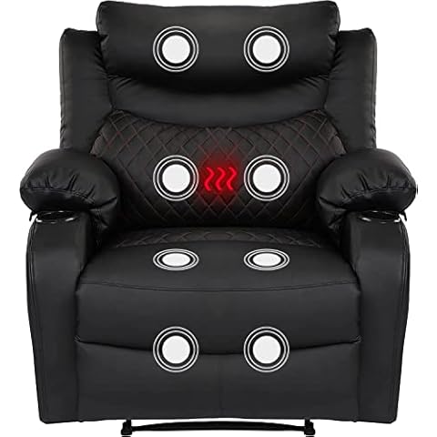 Comermax Oversized Massage Recliner Chairs with Heat Overstuffed PU Leather Manual Recliners with Cup Holders for Adults Heated Black Massaging Reclining Lounge Chair Cover