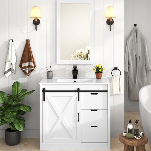 Farmhouse 36-Inch Bathroom Vanity with Mirror and Sink