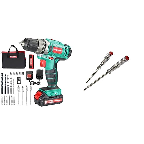 Akkuschrauber HYCHIKA 12V Akku bohrschrauber mit 30 N.m Max Akkuschrauber Set & H+H Werkzeug 45200 45500 VDE Standardprüfer 45200/45500 Spannungsprüfer/Phasenprüfer-Set