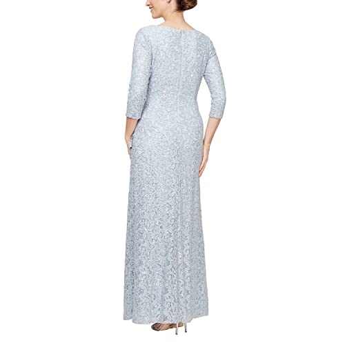 Image of Alex Evenings Women's Long 3 /4 Sleeve, Mother of The Bride Dress W /Cascade Ruffle and Front Slit, (Petite and Regular Sizes)