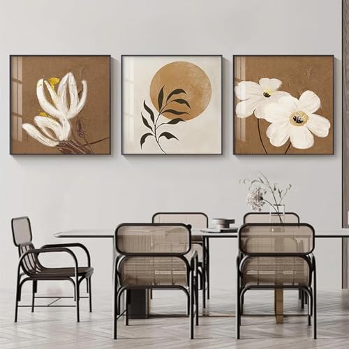 Tableau fleurs blanches 50x50 cm x3 dsdsgog art mural marron abstrait pour couloir sans cadre