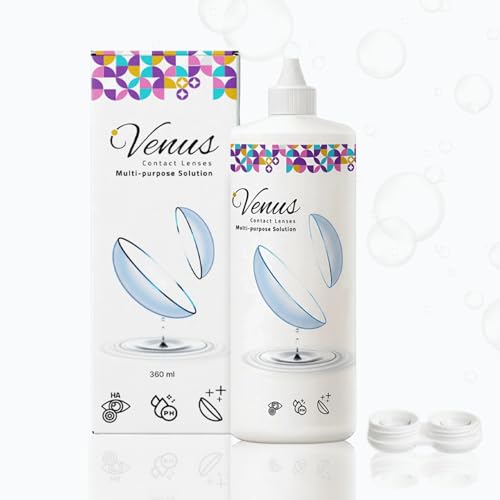 Venus® Kontaktlinsenflüssigkeit Weiche Linsen - All-in-One Kontaktlinsen Lösung mit Hyaluronsäure - Befeuchtend & Tränenähnlicher pH-Wert - mit Silberionen-Linsenbehälter - 1 x 360 ml