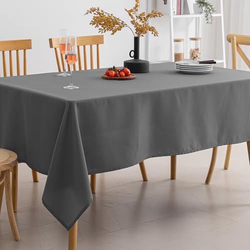 Amazon Basics Thin Rectangle Tablecloths, Water-Resistant Textured Fabric, Wrinkle Resistant, Washable Decorative Table Cover for Dining, Parties, 60" x 84", Dark Gray, Pack of 2