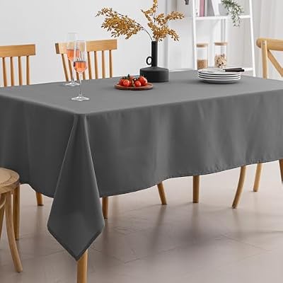 Amazon Basics Thin Rectangle Tablecloths, Water-Resistant Textured Fabric, Wrinkle Resistant, Washable Decorative Table Cover for Dining, Parties, 60" x 84", Dark Gray, Pack of 2