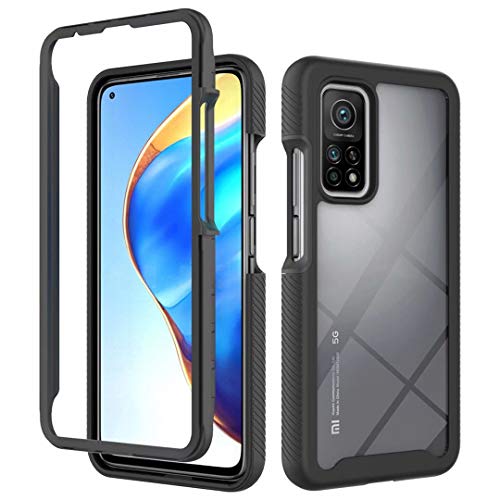 Ttimao Kompatibel mit Xiaomi Mi 10T/10T Pro Hülle 360 ° Ganzer Körper Stoßfest Transparent Handyhülle [Displayschutzfolie] Hybrid Flexible Soft TPU Silikon und Hard PC Hülle-Schwarz Cover