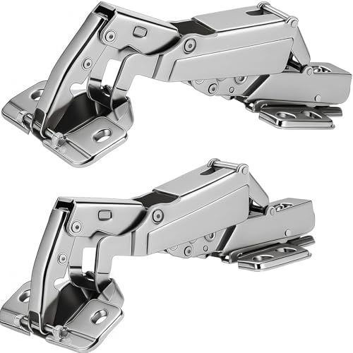 TamBee 175 Degree Hinges Frameless Cabinet Doors Hinges 48mm Concealed Hydraulic Adjustable Soft Closing Nickel-Plated Steel Buffer Dampers for Kitchen Corner, 1 Pair 2Pcs (Full Overlay)