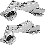 TamBee 175 Degree Hinges Frameless Cabinet Doors Hinges 48mm Concealed Hydraulic Adjustable Soft Closing Nickel-Plated Steel Buffer Dampers for Kitchen Corner,1 Pair/2Pcs (Full Overlay)