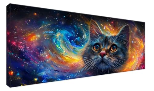 Kit Complet Diamond Painting ciel étoilé | Broderie diamant chat 60x120cm et strass point croix