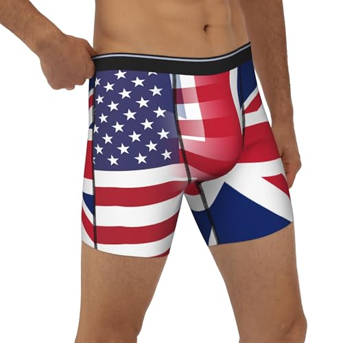 American flag and British flag Men's Long Boxer Briefs Extended Stretch Trunks Square Underpants4