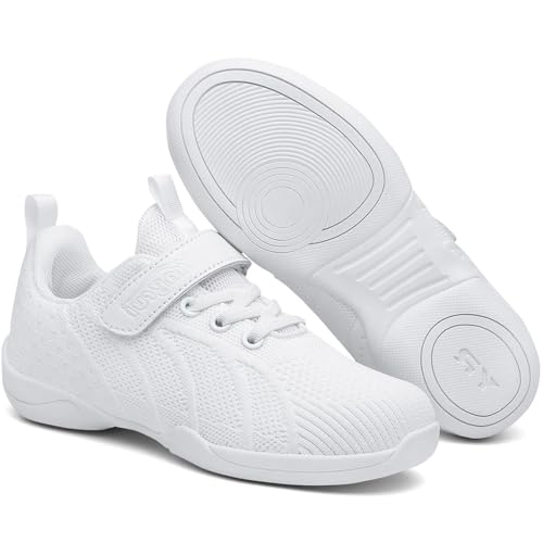 PPXID - PPXID Youth Girls Mesh Breathable Running Sneakers White Dance Shoes Cheerleading Shoes-4 Big Kid