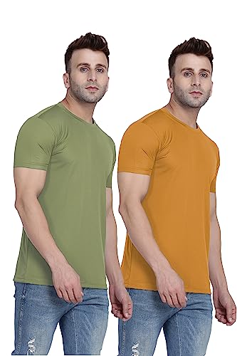 Image of TQH Men Dri Fit Polyester Half Sleeve Round Neck Multicolor t Shirts - Combo Set of 2