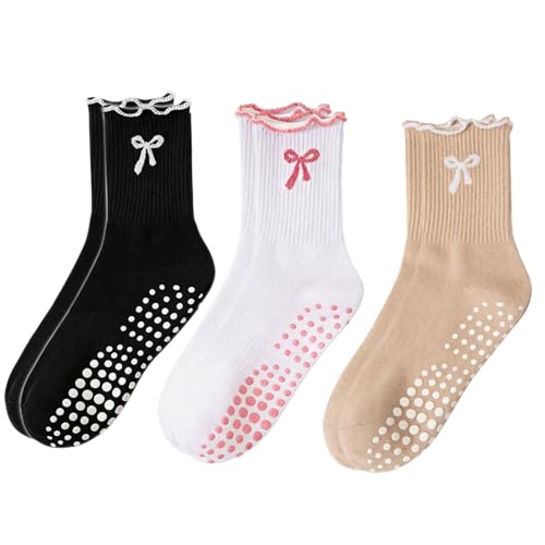 Image of Grip Socks Pilates,Cute Pilates Socks for Women, Ruffle Grippy Sock for Yoga Barre Hospital
