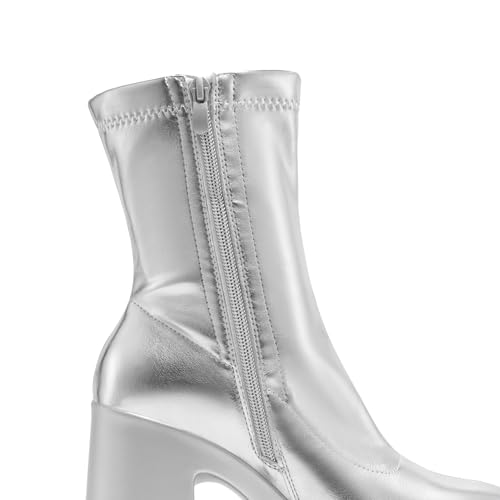 DREAM PAIRS Women's Platform Gogo Ankle Boots High Chunky Block Heel Square Toe Booties Shoes,Size 8.5,Silver,SDAB2310W