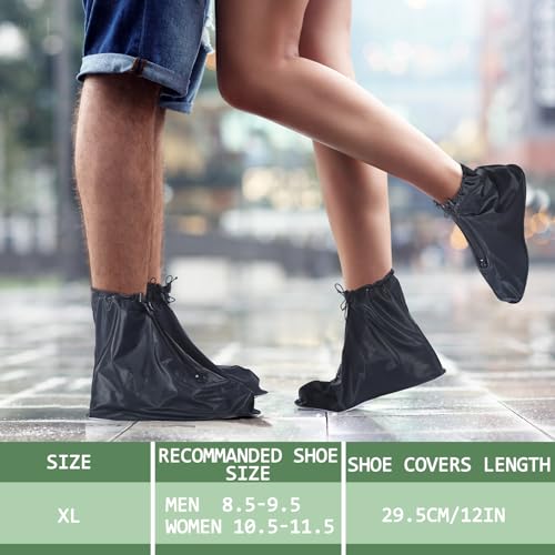 Coume 2 Pairs Rain Shoes Cover Non Slip Waterproof Shoe Covers Reusable Protectors Covers High Top Snow Boots Galoshes Overshoes for Men Women Outdoor Cycling Camping Fishing(X-Large,Black)