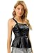 Allegra K Damen Ärmellos Knopfdekor PU Metallic Peplum Top Camisole Schwarz M