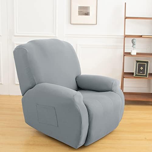 4-Piece Recliner Slipcover Sofa Slipcover Couch Covers Stretch Armchair Cover Non-Slip Furniture Protector Elastic Spandex Soft Recliner Chair Protector with Side Pocket(1 Seater Ash Blue)
