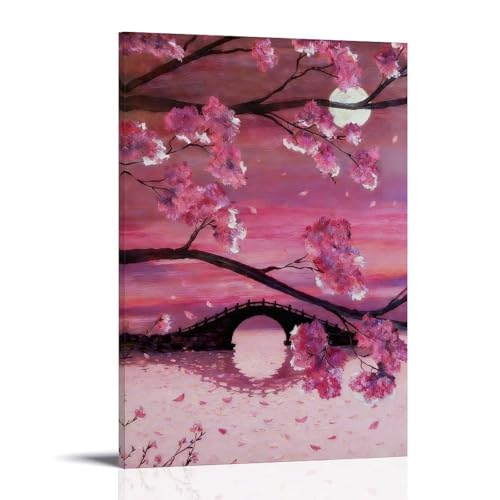 Toile paysage cerisier japonais pour salon décoration moderne