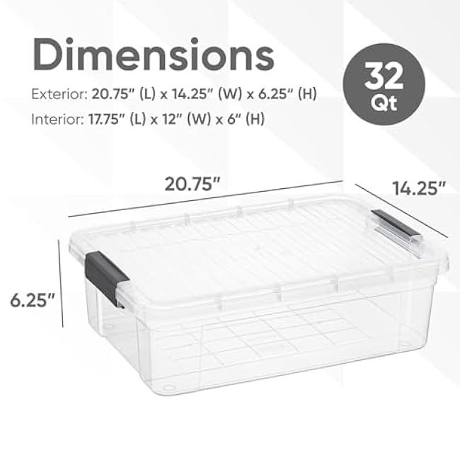 Superio Clear Storage Boxes with Lids, 32 Quart Plastic Container Bins for Organizing, Stackable Crates, BPA Free, Non Toxic, Odor Free, Organizers for Home, Office, School, and Dorm