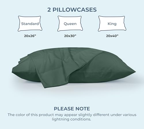 Image of ROYALE LINENS 100% Organic Cotton Percale Pillowcases Set of 2 - Queen Size Percale Pillowcase - Queen Set of 2 Pillow Cover - Breathable, Cool & Crisp Pillow Cases (20 inchx30 inch, Hunter Green)