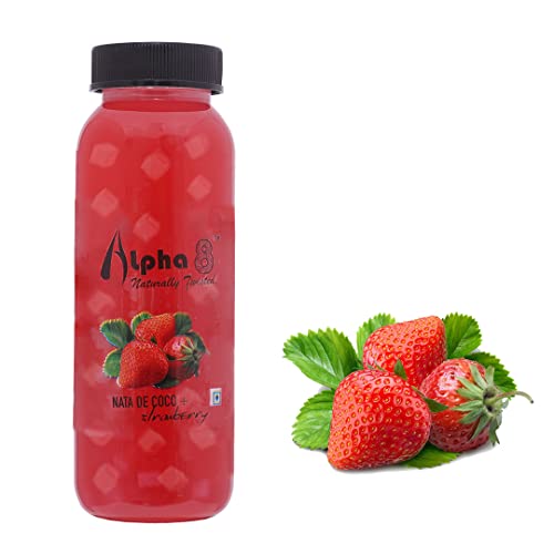 Image of ALPHA 8 FRUIT Juice with NATA De Coco Coconut Cubes Natural Energizer & Immunity Booster, Healthy Juice, High Fiber, Real Natural Taste (Strawberry Pack of 12)