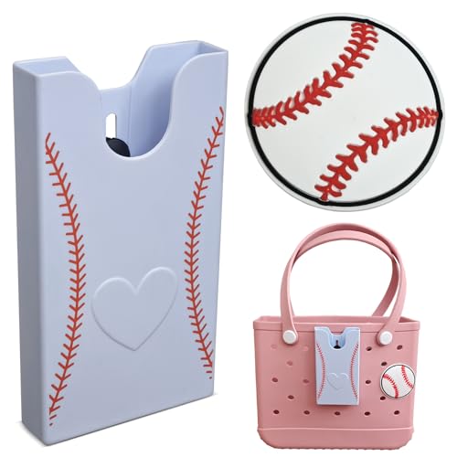 HMGES Baseball Theme Phone Holder for Bogg Bag/Simply Southern With 1 Charm,Organizer Accessories Inserts Compatible With Most Brands/Sizes Rubber Beach Totes,Cell Phone Attachment for Beach Handbags