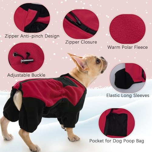 Wintermantel Hund, Hundepullover Mittelgroße Hunde Fleecemantel Hunde Thermomantel Hundemantel mit Bauchschutz Hundeanzug Winter(Rot, M)