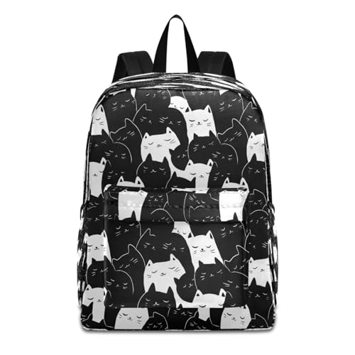 Mochila escolar de gatos con bolsillos laterales para libros y viajes casuales