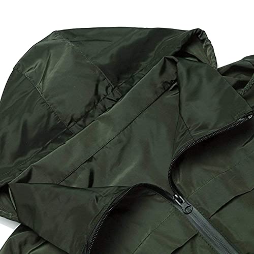 Domary Casaco feminino com capuz impermeável manga comprida elástica cintura zíper casaco impermeáve