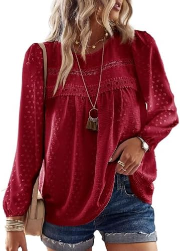 Falechay Boho Tops for Women Long Sleeve Shirts Crewneck Flowy Wo...