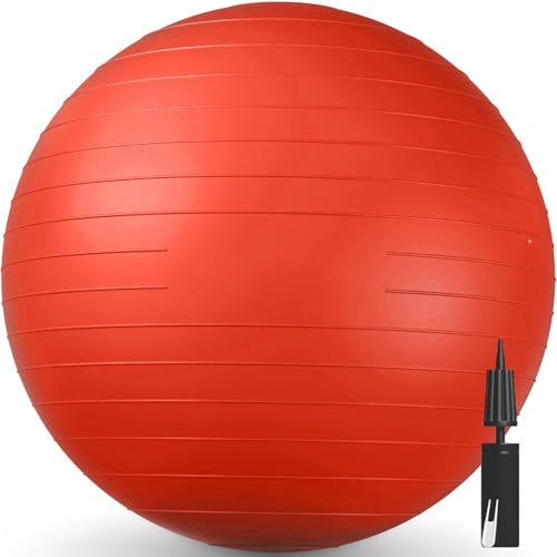 Miloll Exercise & Pilates Yoga Ball Anti-Burst and Slip Resistant - for Fitness, Pregnancy, Stability, Balance, Core Workout - Red Training Ball w/Quick Pump for Home Office Gym