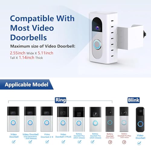 Image of KIMILAR Anti-Theft Video Doorbell Mount Compatible with Ring /Blink Video Doorbell (Not for Blink 2025 ver.), Adjustable Mounting Bracket Accessories for Houses, Apartments, Not for Security Door