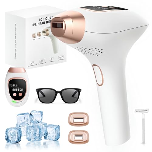 IPL Geräte Haarentfernung Laser mit Eisfunktion, 999,999 Lichtimpulse Laser Haarentfernung, HR/SC/RA Erweiterte Funktionen, 9 Energiestufen, Schmerzfreie Haarentfernungsgerät für Gesich/Körper