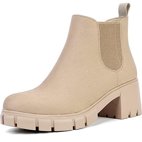 Women Chelsea Boots Comfortable Lug Sole Slip On Ankle Booties