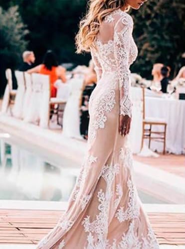 Mermaid Beach Wedding Dresses Long Sleeve Boho Wedding Dresses Court Train Lace Bridal Gowns with Appliques 20244