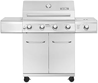 Monument Grills Larger 4-Burner Propane Gas Grill Stainless Steel Heavy-Duty Cabinet Style with LED Controls & Side Burner