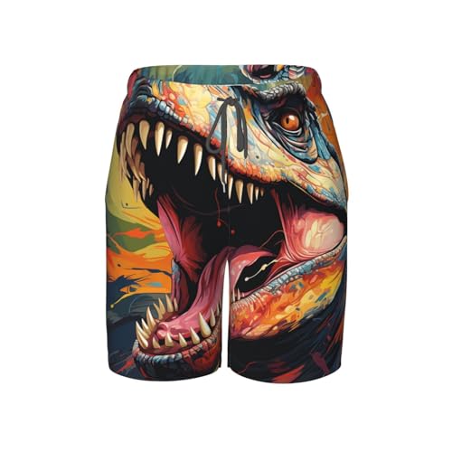 Boys Swim Trunks Beach Shorts Summer Surf Kids Youth Bathing Suits, Dinosaur Dino Art