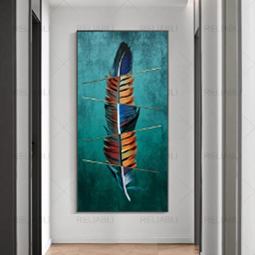 Abstrait Vert Plume Toile impression murale 50x100cm déco salon - 4