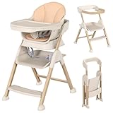 6-in-1 High Chair for Babies and Toddlers, 2026 New Aluminum Alloy Folding Toddler Step Stool with 4-Position Height, Detachable Double-Layer Tray, 6 Growing Stages from Infant to Toddler Seating